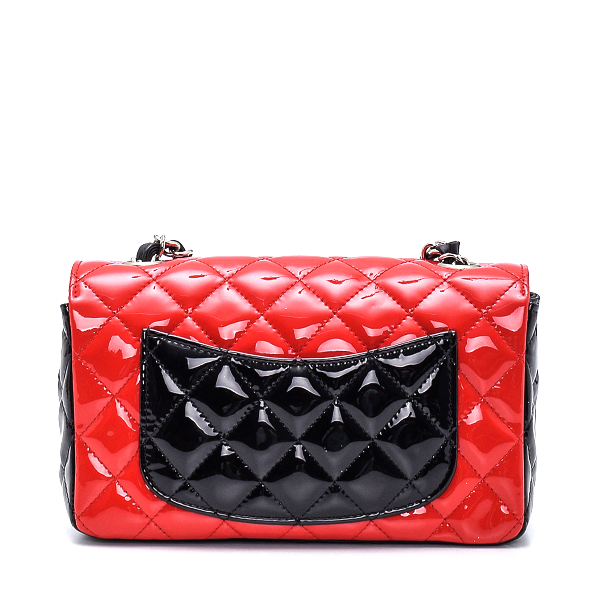 Chanel - Black & Red Quilted Patent Leather Small Flap Bag